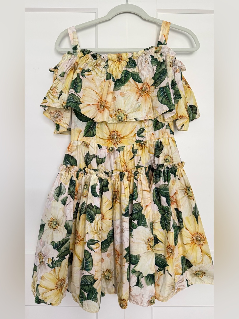❤️Dolce and Gabbana Yellow Floral Cold-Shoulder Dress